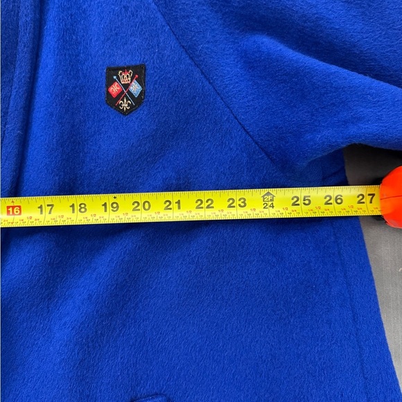 Vintage 70s Larry Levine Women Union Made ILGWU Blue Wool Crest Embroidered Coat - Picture 13 of 15